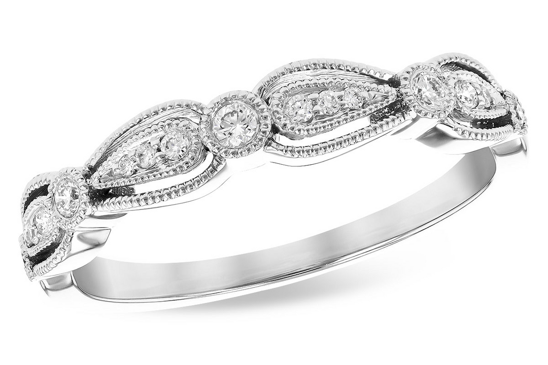 14k White Gold 0.14 Ctw Diamond Vintage Style Milgrain Band