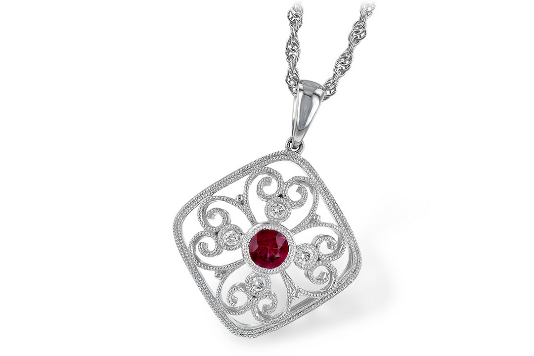 14k White Gold 0.28 Ctw Ruby and 0.06 Ctw Diamond Pendant