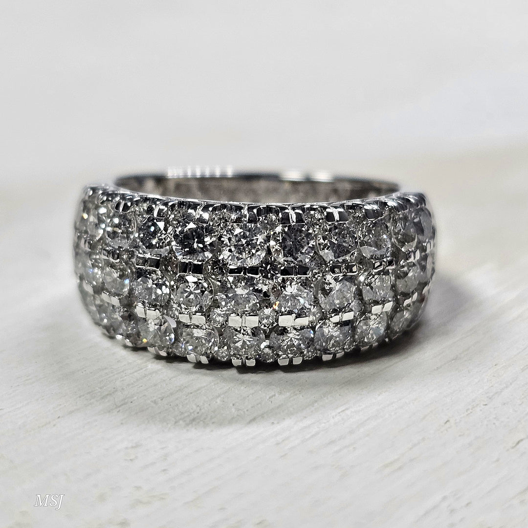 14k White Gold 2.50 ct Diamond Three Row Band