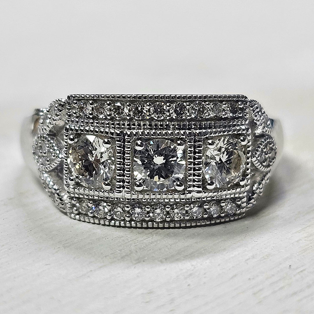 14k White Gold 1.00 ct Diamond Art Deco Ring
