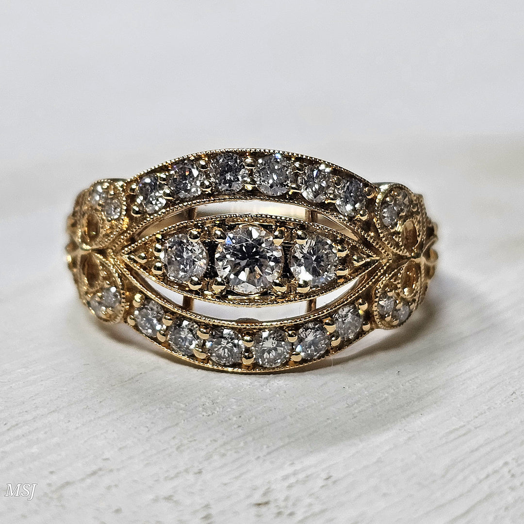 14k Yellow Gold 1.00 ct Diamond Milgrain Ring