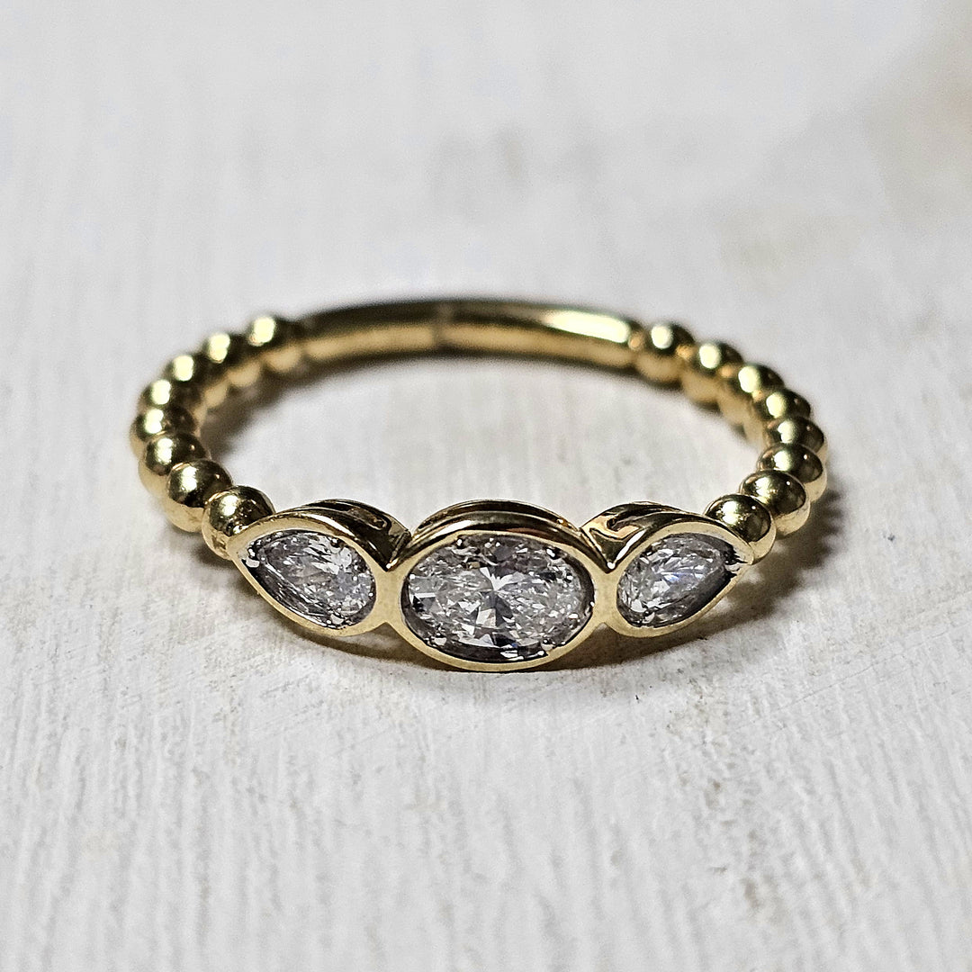 14k Yellow Gold .42 ct Diamond Beaded Ring