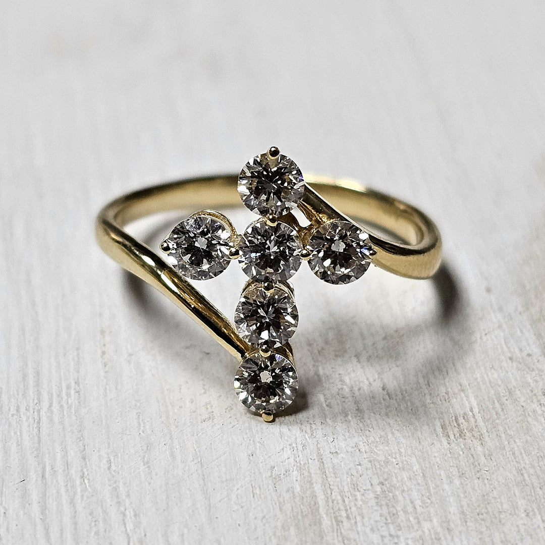 14k Yellow Gold .97 ct Diamond Cross Ring