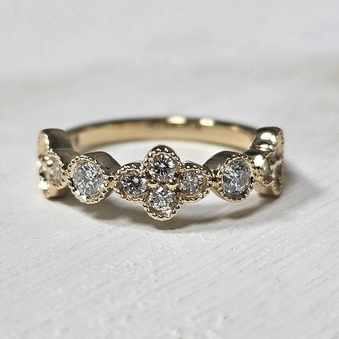 14k Yellow Gold Diamond Milgrain Band