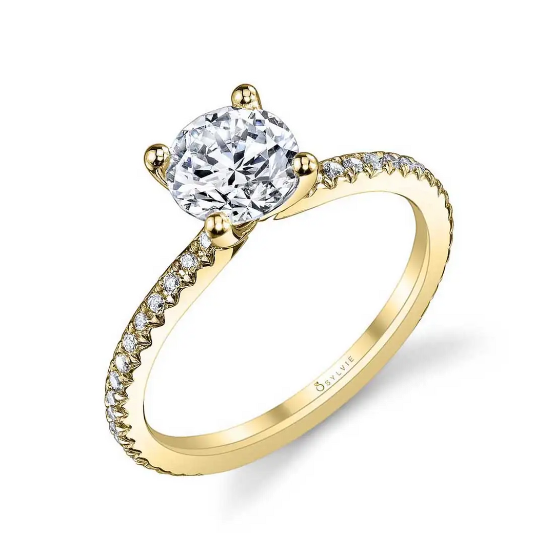 14k Yellow Gold 0.12 Ctw Diamond Engagement Ring Mounting