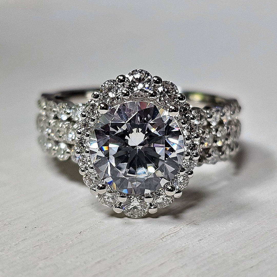 14k White Gold 1.36 Diamond Three Row Halo Engagement Ring Mounting