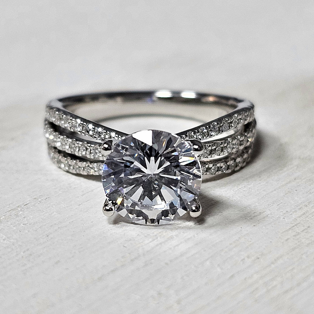 14k White Gold .50 ctw Diamond Three Row Engagement Ring Mounting