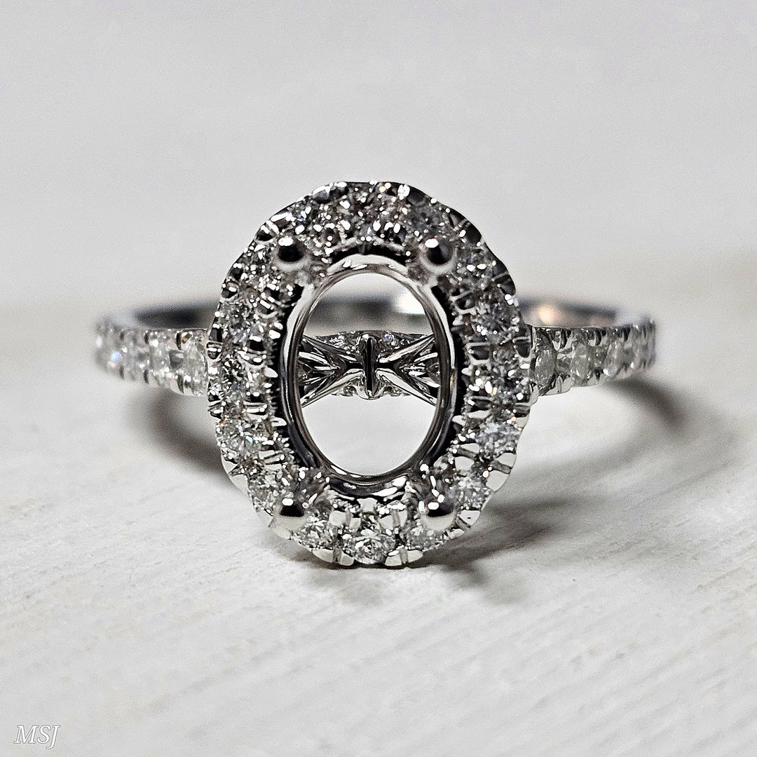 14k White Gold .63 Diamond Halo Engagement Ring Mounting