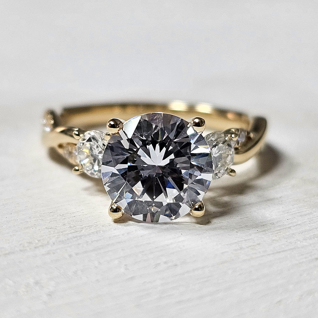 14k Yellow Gold .64 ctw Diamond Three Stone Engagement Ring Mounting