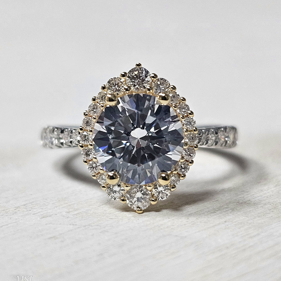 14k Two Tone .50 ctw Diamond Graduated Halo Engagement Ring Mounting