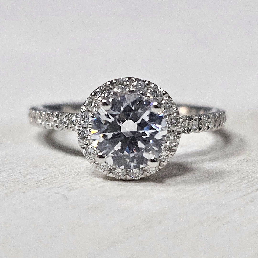 14k White Gold .38 ctw Diamond Halo Engagement Ring Mounting