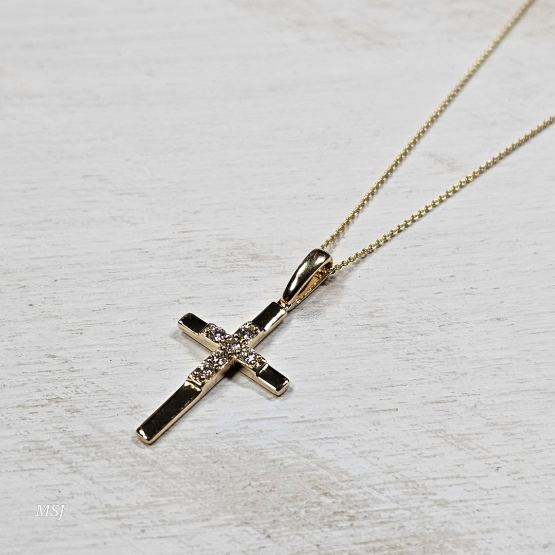 14k Yellow Gold .14 tcw Diamond Cross Pendant