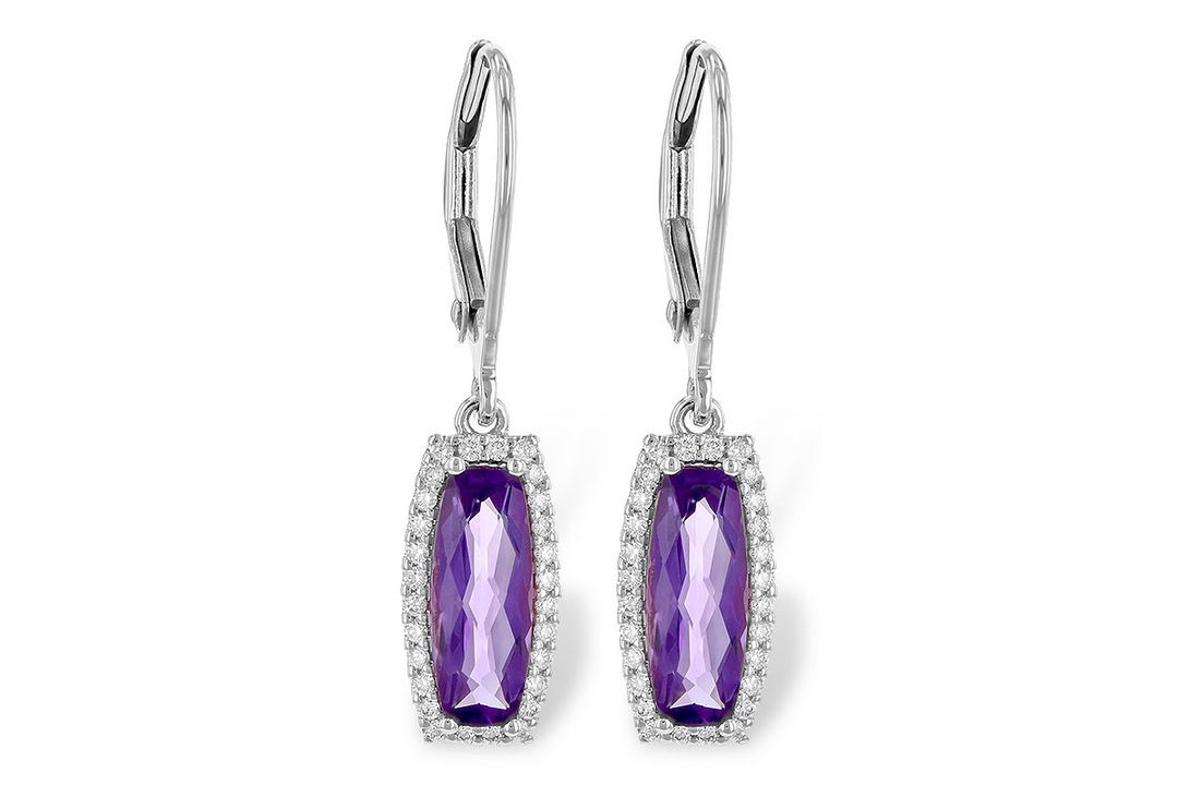 14k White Gold 1.60 Ctw Amethyst and 0.18 Ctw Diamond Earrings