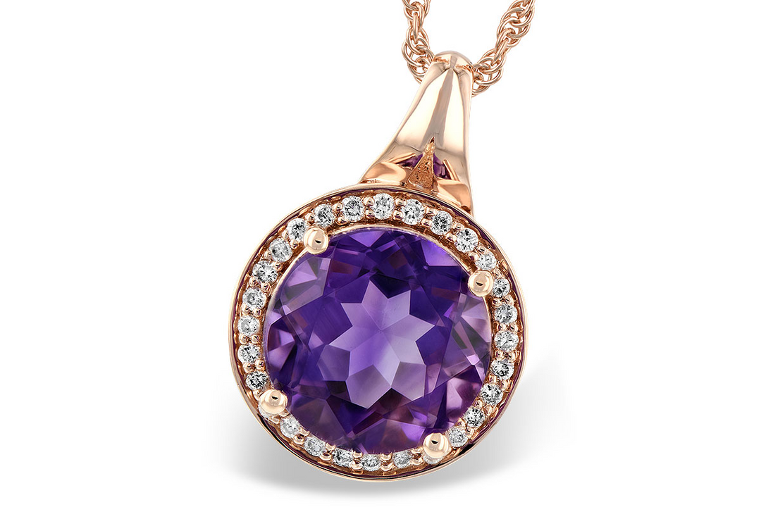 14k Rose Gold 3.36 Ctw Round Amethyst and .14 Ctw Diamond Pendant