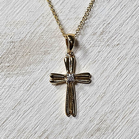 14k Yellow Gold .03 Ct Diamond Cross