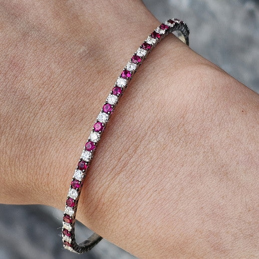 14k White Gold 1.00 ct Diamond and 1.20 ct Ruby Flex Bangle Bracelet