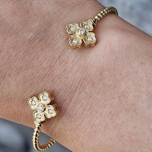 14k Yellow Gold 0.25 Diamond Open Bangle Bracelet