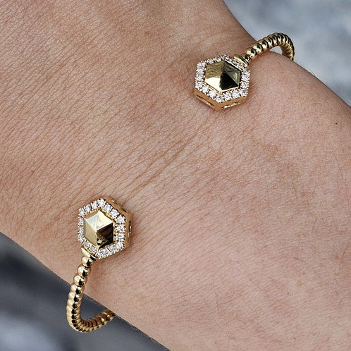 14k Yellow Gold 0.25 Ctw Diamond Hexagoon Bangle Bracelet