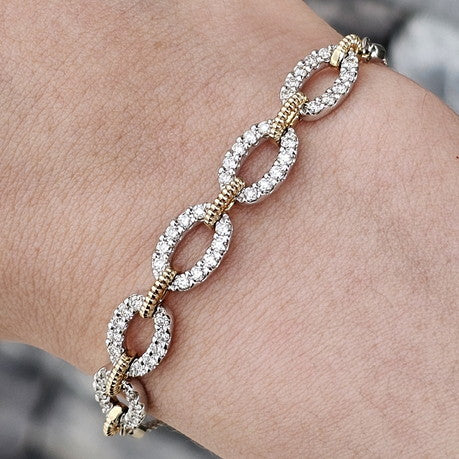 14k Two Tone Gold 1.00 Ctw Diamond Oval Link Bolo Bracelet