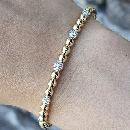 14k Yellow Gold 0.27 Ctw Diamond Beaded Bangle Bracelet