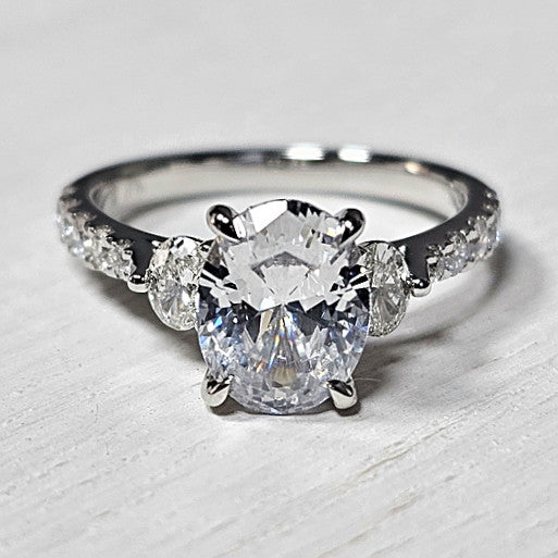 14k White Gold 0.67 Ctw Diamond Past Present Future Engagement Ring Setting