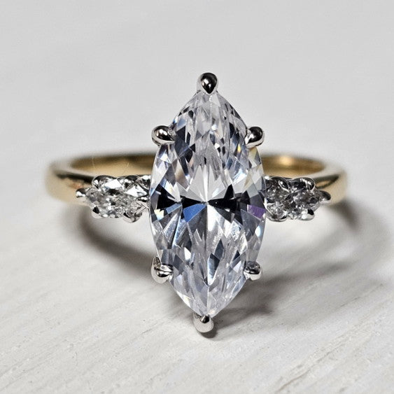 14k Two Tone Gold 0.20 Ctw Marquise Diamond Engagement Ring Setting