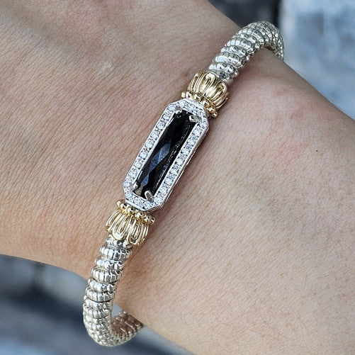 Vahan 0.18 Ctw Diamond and Black Onyx Bangle Bracelet