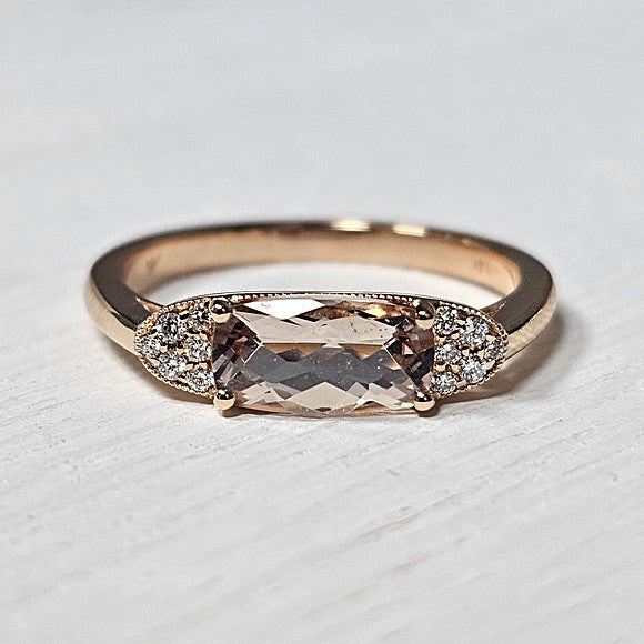 14k Rose Gold 1.16 Ctw Morganite and 0.08 Ctw Diamond Ring