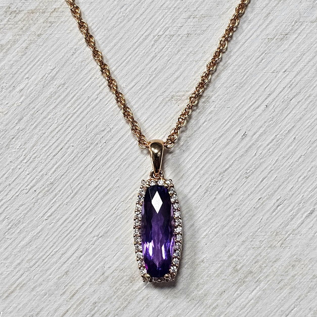 14k Rose Gold 1.34 Ctw Amethyst and 0.08 Diamond Pendant