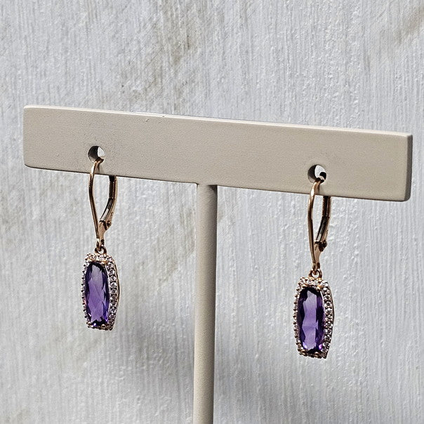 14k Rose Gold 1.60 Ctw Amethyst and 0.18 Ctw Diamond Earrings