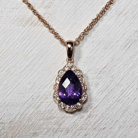 14k Rose Gold 1.53 Ctw Amethyst and 0.15 Diamond Pendant