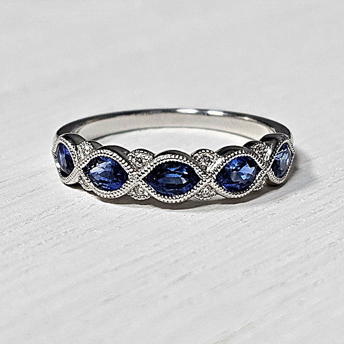 14k White Gold 1.06 Ctw Sapphire and 0.04 Ctw Diamond Band