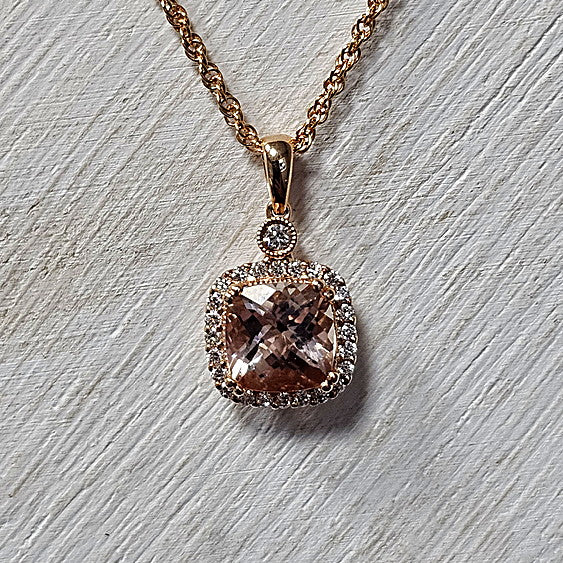 14k Rose Gold 1.09 Ctw Morganite and .017 Ctw Diamond Pendant