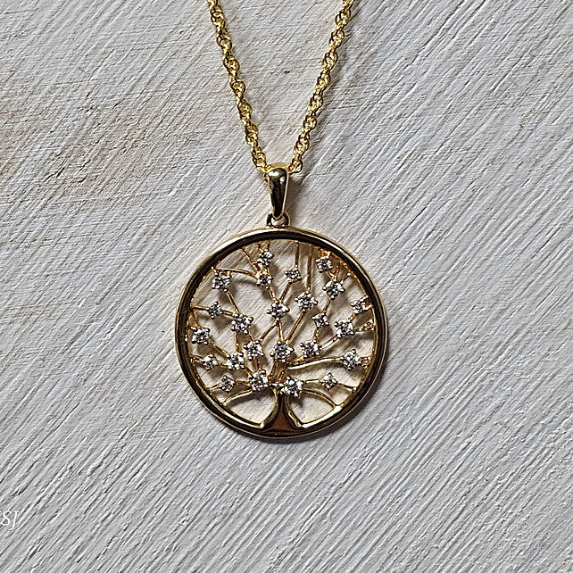 14k Yellow Gold 0.32 Ctw Diamond Tree Pendant
