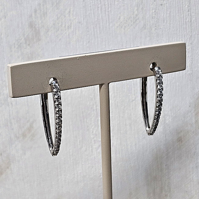 10k White Gold 0.33 Ctw Diamond Pointed Hoop Style Earrings