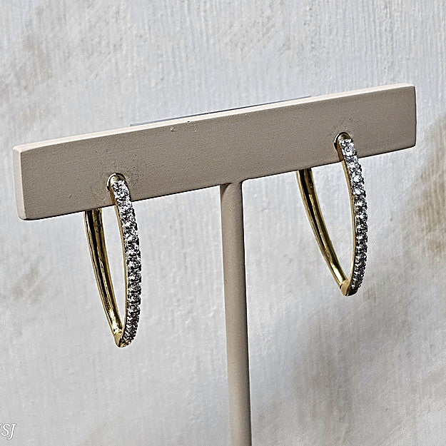 10k Yellow Gold 0.33 Ctw Diamond Pointed Hoop Earrings
