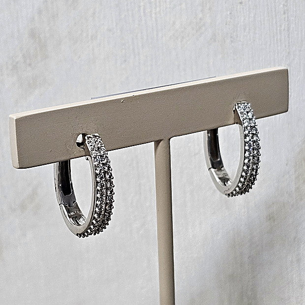 14k White Gold 0.50 Ctw Diamond Double Row Hoop Earrings