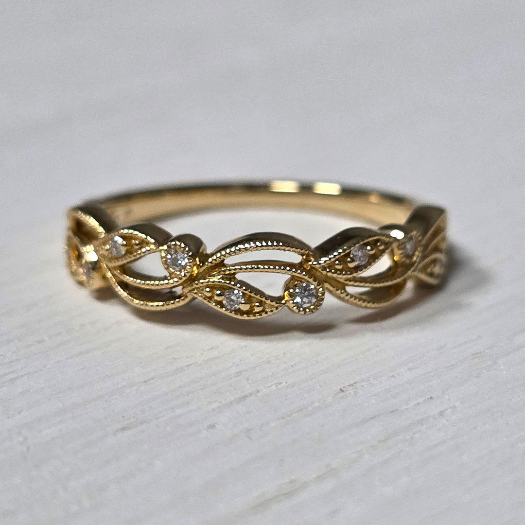 14k Yellow Gold 0.06 Ctw Diamond Nature-Inspired Band