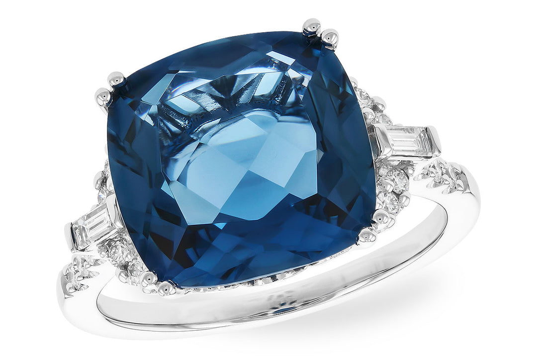 14k White Gold 9.00 Ctw Blue Topaz and 0.25 Ctw Diamond Ring