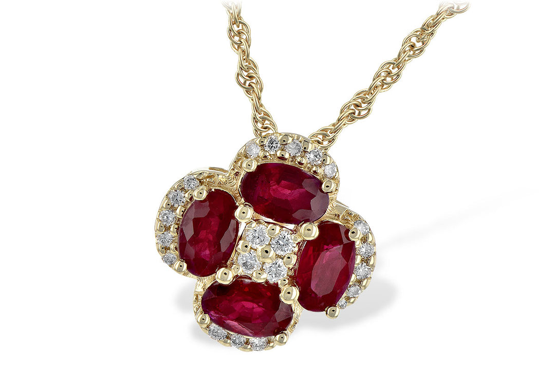 14k Yellow Gold 1.09 Ctw Ruby and 0.13 Ctw Diamond Pendant