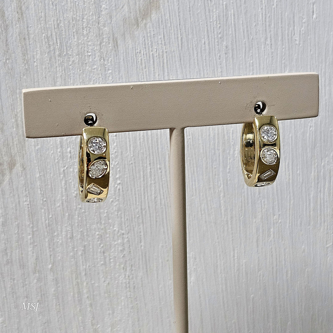 14k Yellow Gold .72ctw Diamond Huggie Hoops