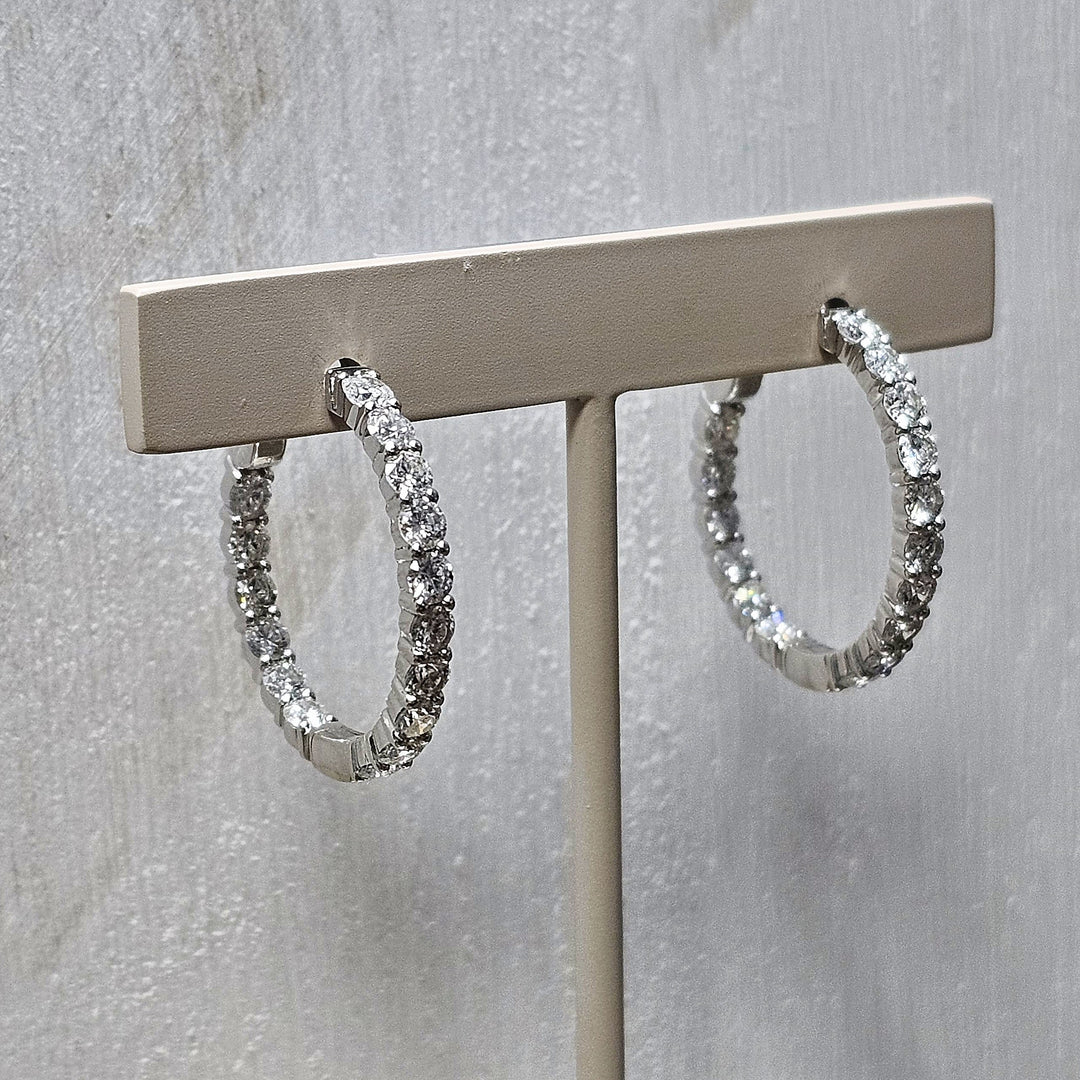 14k White Gold 3.00ctw Large Diamond Hoop Earrings