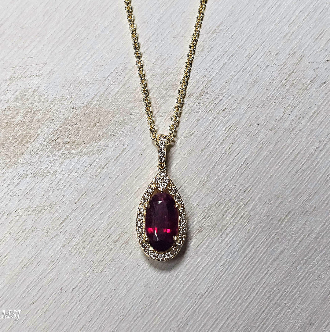 14k Yellow Gold 2.76ctw Rubellite and Diamond Halo Pendant