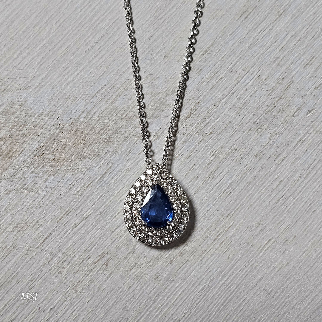 14k White Gold 1.65ctw Tanzanite and Diamond Halo Pendant
