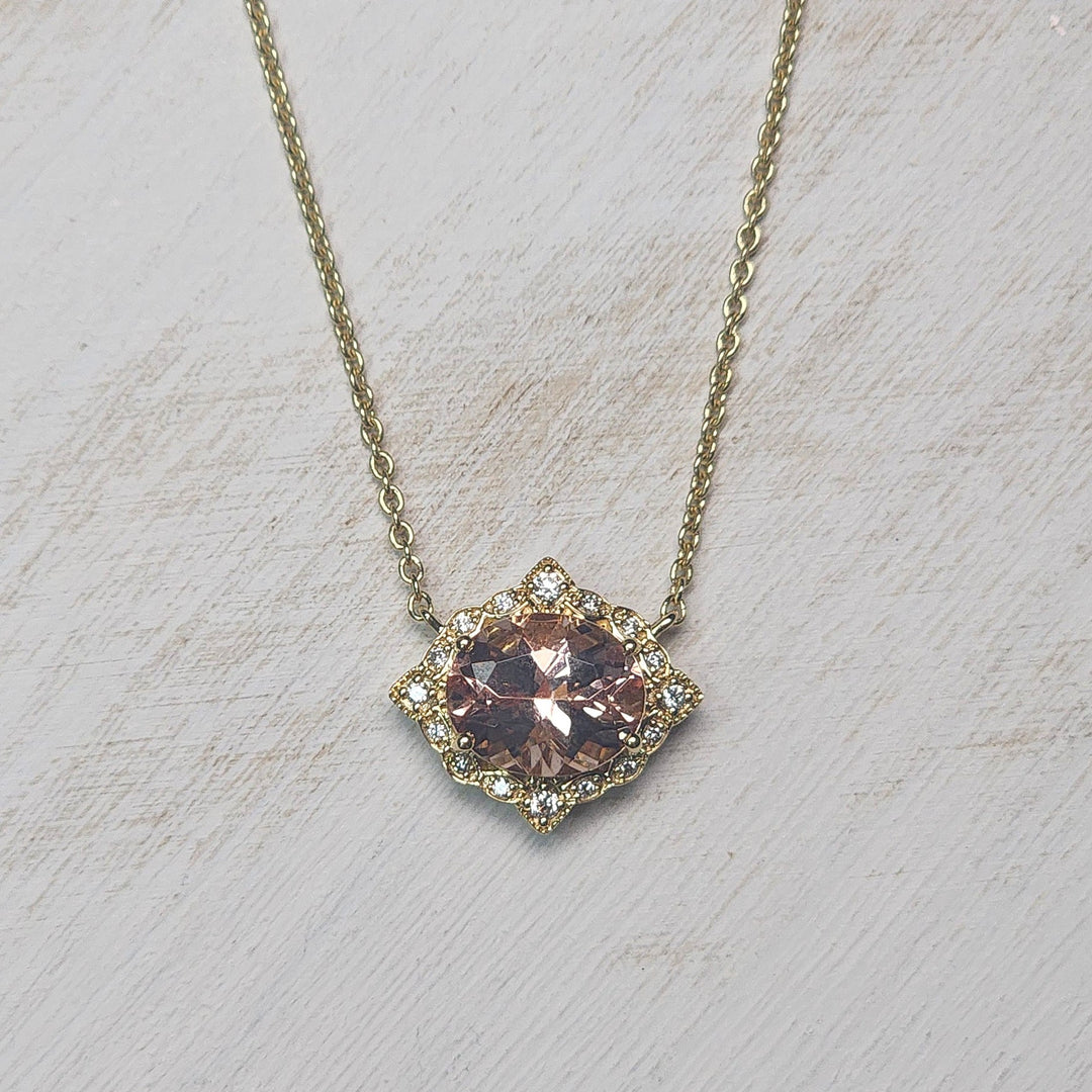 14k Yellow Gold 3.71ctw Morganite and Diamond Pendant