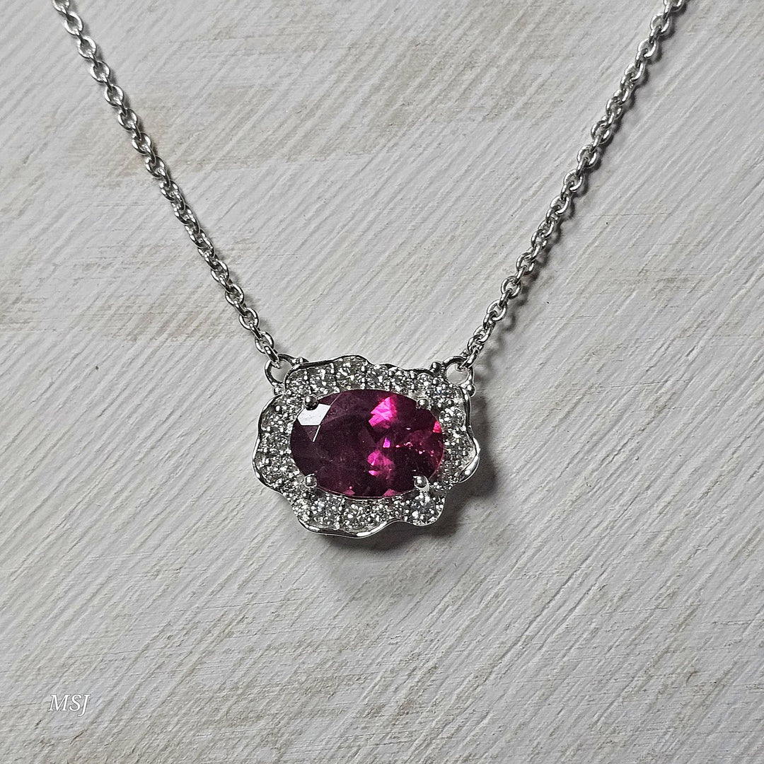 14k White Gold 2.75ctw Rubellite and Diamoond Pendant