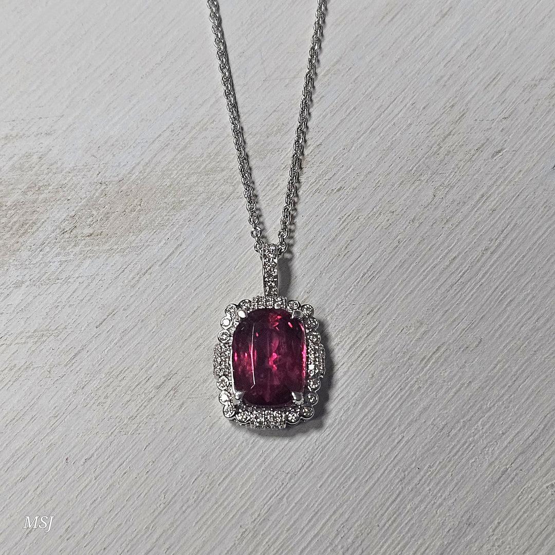 14k White Gold 4.73ctw Rubellite and Diamond Pendant