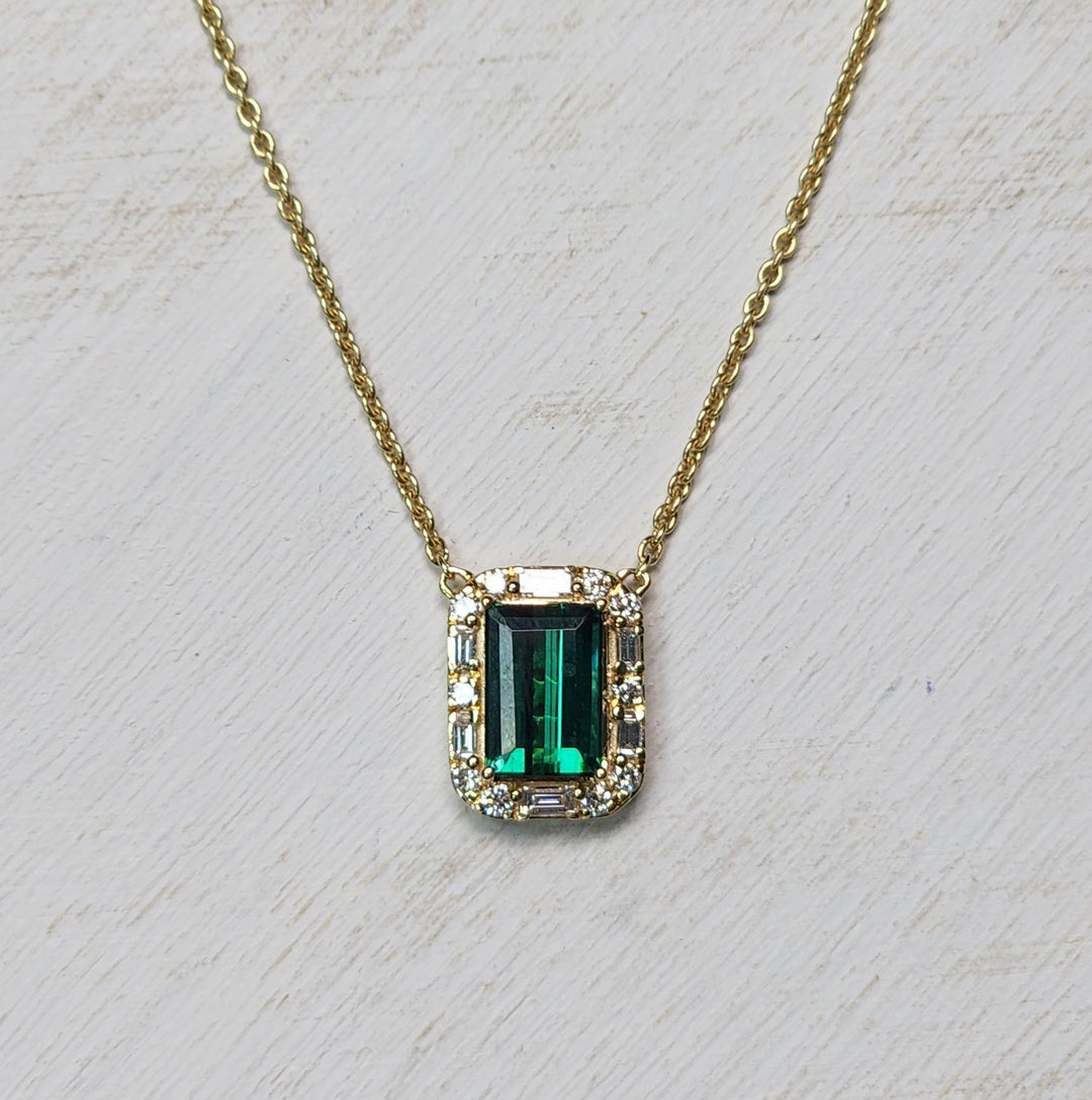 14k Yellow Gold 3.30ctw Green Tourmaline and Diamond Pendant
