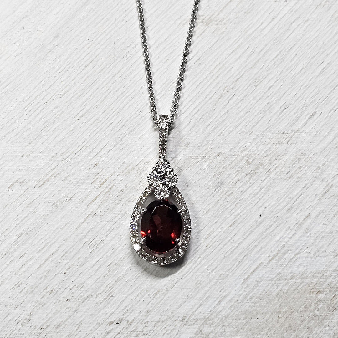 10k White Gold 1.70ctw Garnet and Diamond Pendant