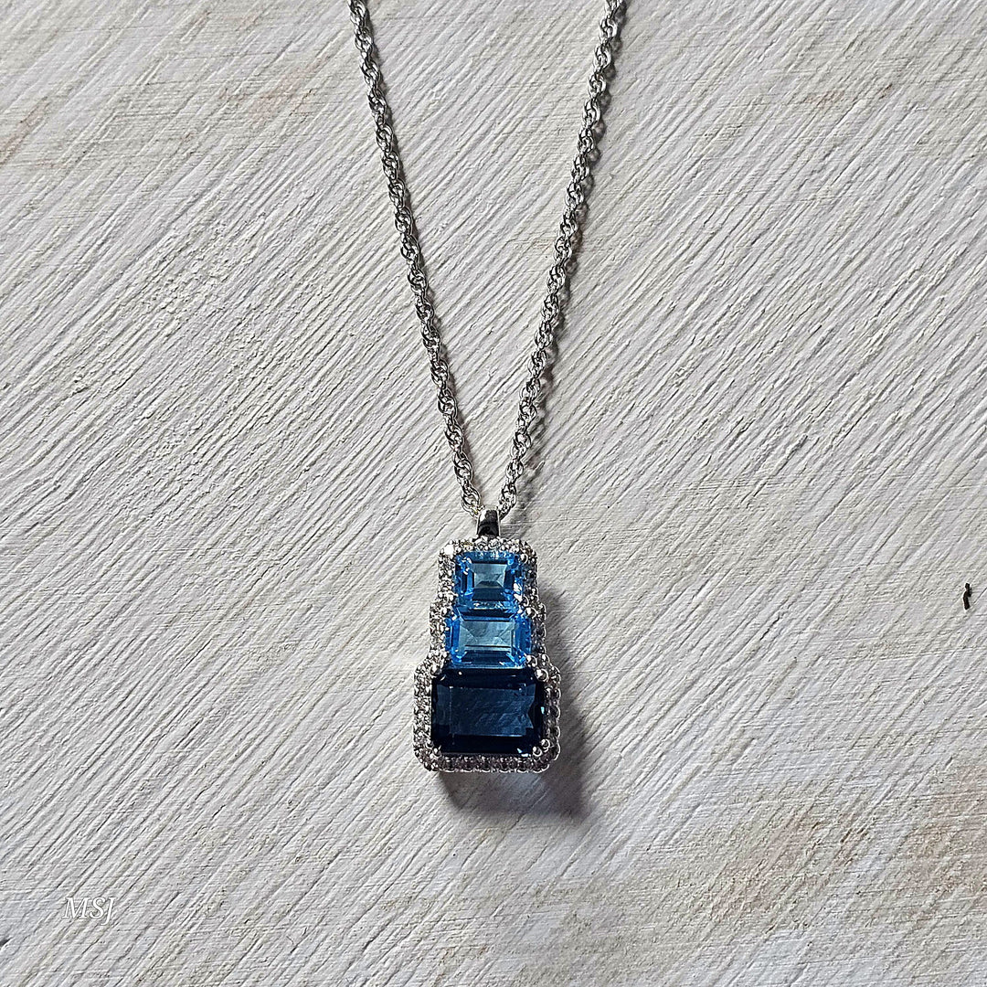 14k White Gold 2.62ctw Blue Topaz and Diamond Pendant